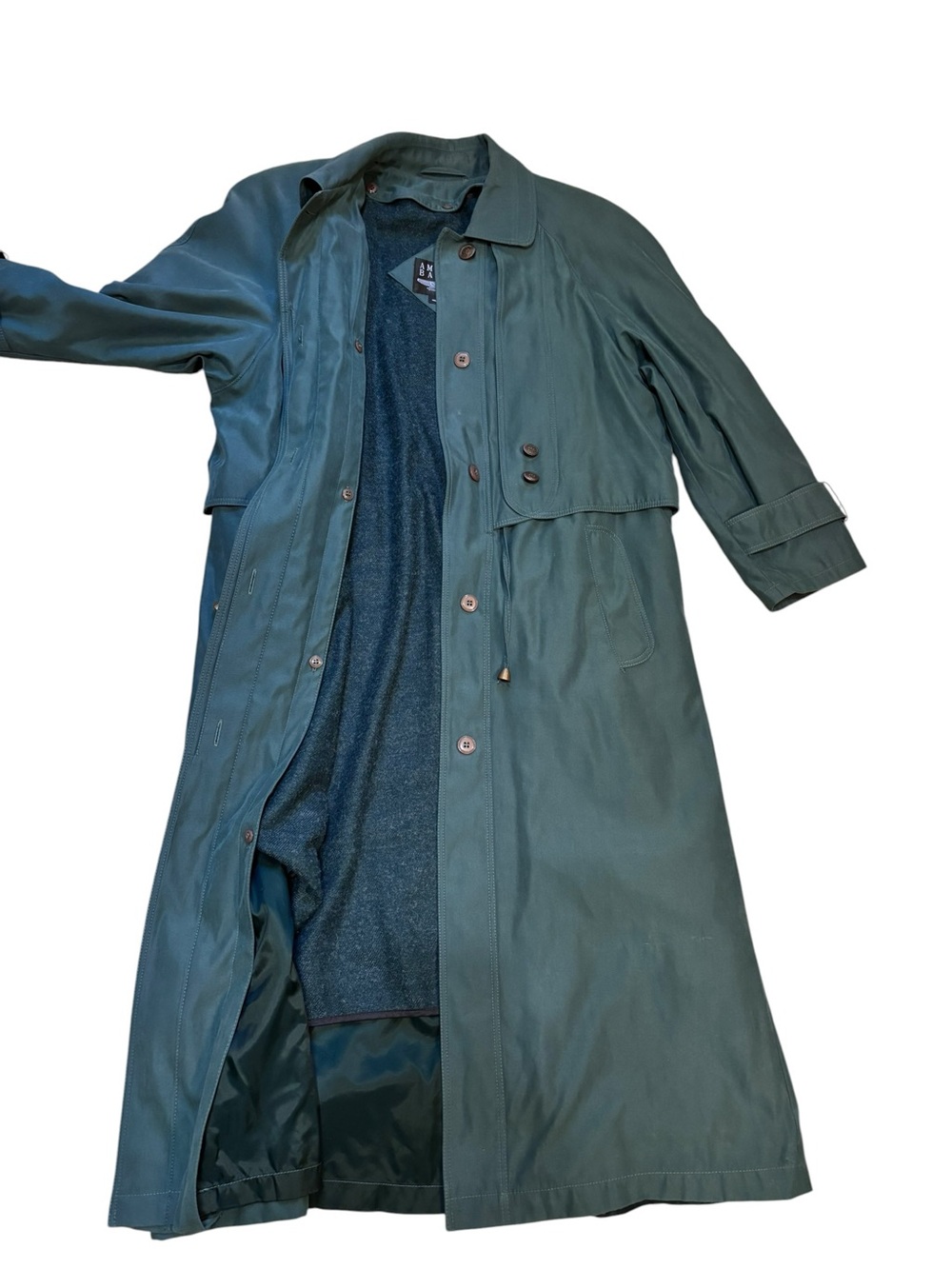 Amazing vintage American Bazaar Green lined long trenchcoat size 8 - Picture 10 of 14